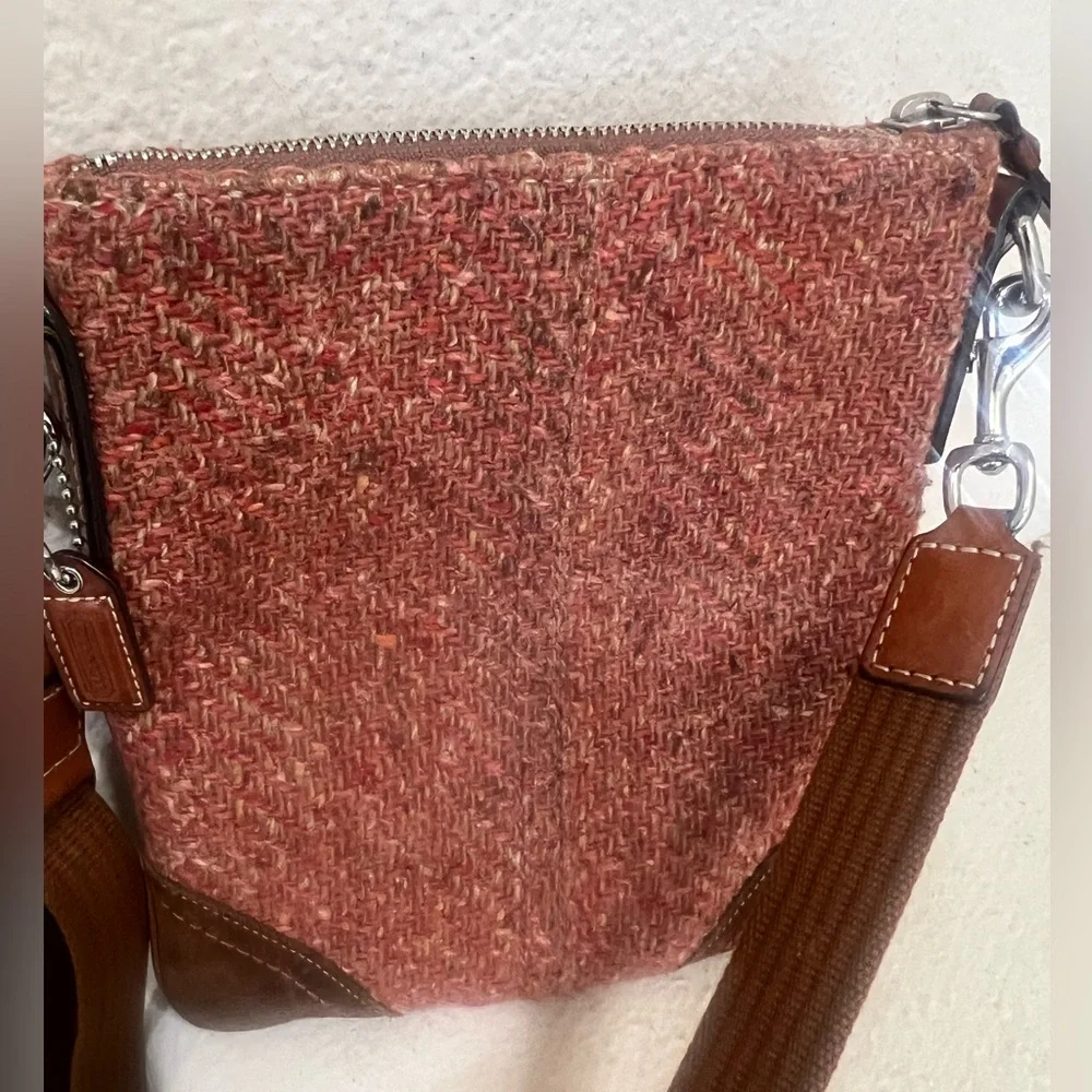 Coach Kitt Crossbody Messenger‎ weed Wool Suede Leather Trim